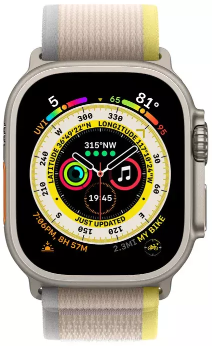 Apple Watch ULTRA 49mm Titanium Case with Yellow/Beige Trail Loop - M/L MQFU3UL/A - фото - №1