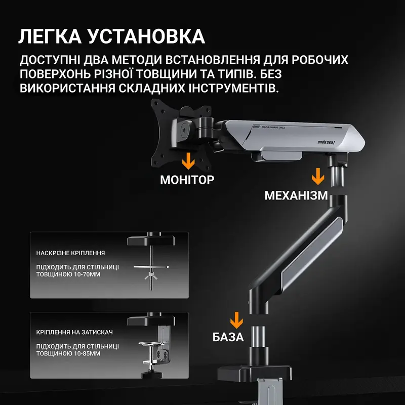 Настільне кріплення для монітора Anda Seat Stealth PRO II 17''-42'' (Black) AD-W-A9-1S-BB - фото - №15