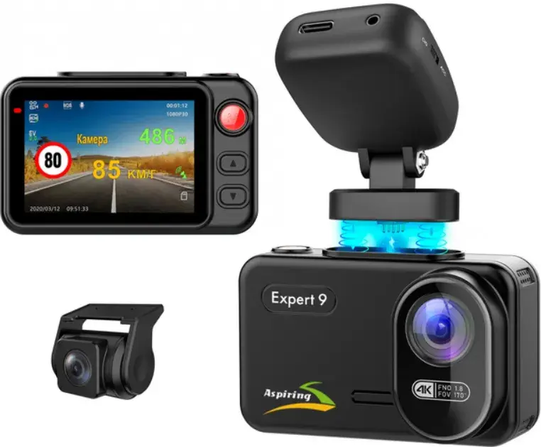 Відеореєстратор Aspiring Expert 9 Speedcam, WI-FI, GPS, 2K, 2 камери - фото - №1