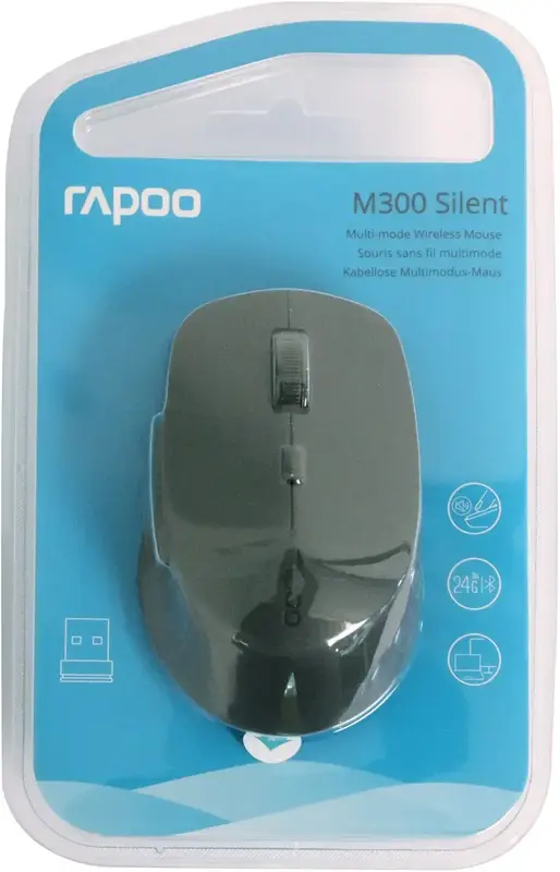 Миша RAPOO M300 Silent wireless multi-mode, grey - фото - №4
