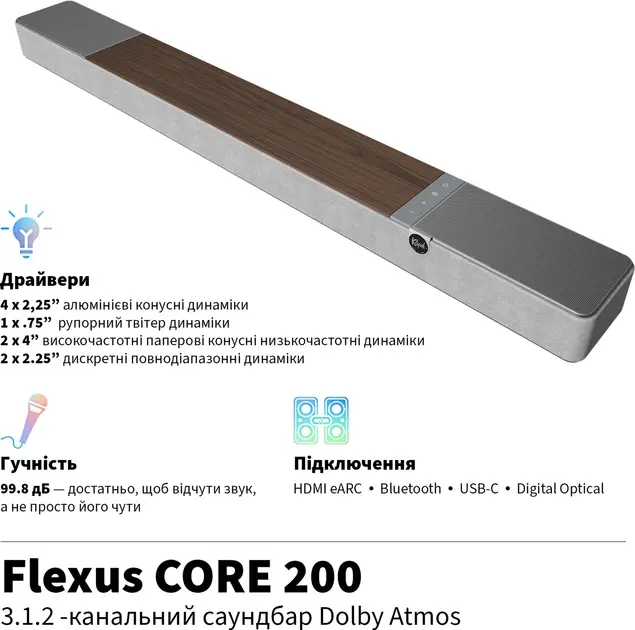 Акустика Klipsch Flexus Core 200 Soundbar Walnut - фото - №1