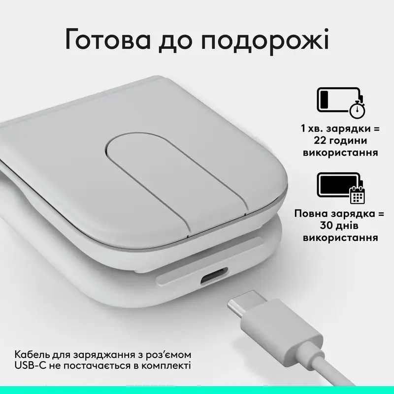 Миша ігрова Logitech Mobi Fold White - фото - №4
